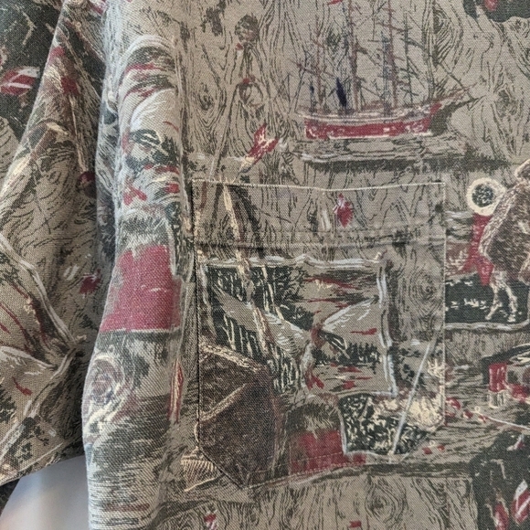 Vintage Eddie Bauer Canvas Hunter Western Pioneer Print Button Down Shirt - Picture 11 of 14